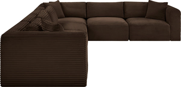 Meridian Furniture Shaggy Corduroy Modular Sectional Wide Wale Fabric Plush Six Piece Living Room Sofa 641Brown-Sec6A