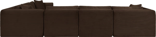 Meridian Furniture Shaggy Corduroy Modular Sectional Wide Wale Fabric Plush Six Piece Living Room Sofa 641Brown-Sec6A