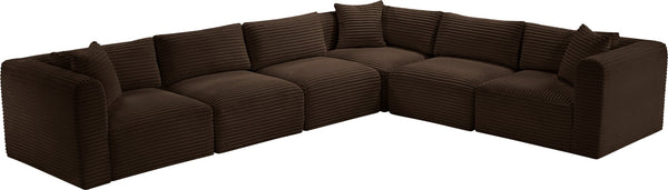 Meridian Furniture Shaggy Corduroy Modular Sectional Wide Wale Fabric Plush Six Piece Living Room Sofa 641Brown-Sec6A
