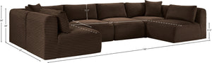 Meridian Furniture Shaggy Six Piece Modular Sectional Corduroy Upholstered Plush Living Room Sofa Set 641Brown-Sec6B