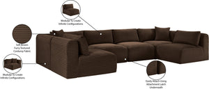 Meridian Furniture Shaggy Six Piece Modular Sectional Corduroy Upholstered Plush Living Room Sofa Set 641Brown-Sec6B