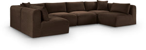 Meridian Furniture Shaggy Six Piece Modular Sectional Corduroy Upholstered Plush Living Room Sofa Set 641Brown-Sec6B