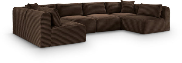 Meridian Furniture Shaggy Six Piece Modular Sectional Corduroy Upholstered Plush Living Room Sofa Set 641Brown-Sec6B