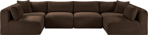 Meridian Furniture Shaggy Six Piece Modular Sectional Corduroy Upholstered Plush Living Room Sofa Set 641Brown-Sec6B