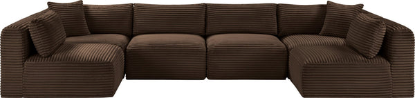 Meridian Furniture Shaggy Six Piece Modular Sectional Corduroy Upholstered Plush Living Room Sofa Set 641Brown-Sec6B