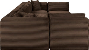 Meridian Furniture Shaggy Six Piece Modular Sectional Corduroy Upholstered Plush Living Room Sofa Set 641Brown-Sec6B