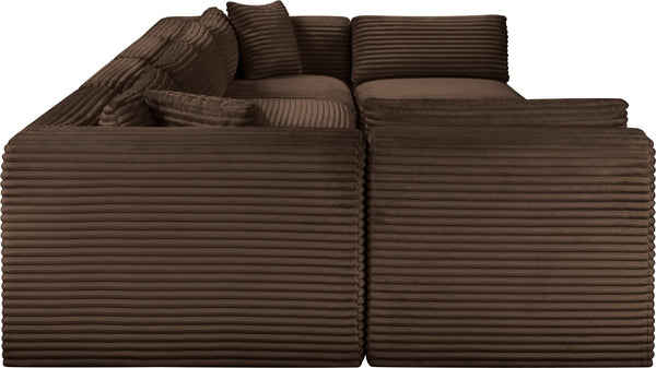 Meridian Furniture Shaggy Six Piece Modular Sectional Corduroy Upholstered Plush Living Room Sofa Set 641Brown-Sec6B