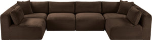 Meridian Furniture Shaggy Six Piece Modular Sectional Corduroy Upholstered Plush Living Room Sofa Set 641Brown-Sec6B