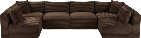 Meridian Furniture Shaggy Six Piece Modular Sectional Corduroy Upholstered Plush Living Room Sofa Set 641Brown-Sec6B