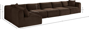 Meridian Furniture Shaggy Six Piece Modular Sectional Corduroy Performance Fabric for Large Living Rooms 641Brown-Sec6C