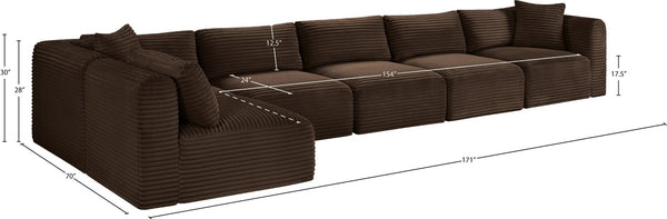Meridian Furniture Shaggy Six Piece Modular Sectional Corduroy Performance Fabric for Large Living Rooms 641Brown-Sec6C