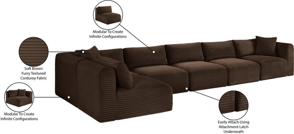 Meridian Furniture Shaggy Six Piece Modular Sectional Corduroy Performance Fabric for Large Living Rooms 641Brown-Sec6C