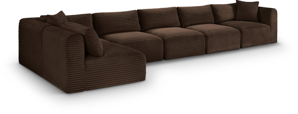 Meridian Furniture Shaggy Six Piece Modular Sectional Corduroy Performance Fabric for Large Living Rooms 641Brown-Sec6C