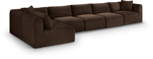 Meridian Furniture Shaggy Six Piece Modular Sectional Corduroy Performance Fabric for Large Living Rooms 641Brown-Sec6C