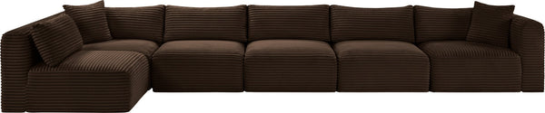 Meridian Furniture Shaggy Six Piece Modular Sectional Corduroy Performance Fabric for Large Living Rooms 641Brown-Sec6C
