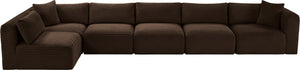 Meridian Furniture Shaggy Six Piece Modular Sectional Corduroy Performance Fabric for Large Living Rooms 641Brown-Sec6C