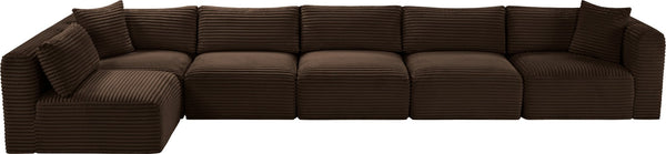 Meridian Furniture Shaggy Six Piece Modular Sectional Corduroy Performance Fabric for Large Living Rooms 641Brown-Sec6C