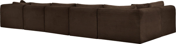 Meridian Furniture Shaggy Six Piece Modular Sectional Corduroy Performance Fabric for Large Living Rooms 641Brown-Sec6C