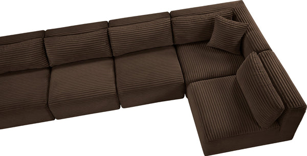 Meridian Furniture Shaggy Six Piece Modular Sectional Corduroy Performance Fabric for Large Living Rooms 641Brown-Sec6C