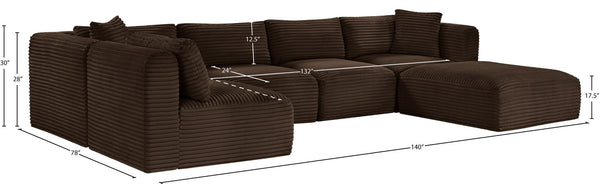 Meridian Furniture Shaggy Six Piece Modular Sectional Plush Corduroy Performance Fabric Cozy Living Room Sofa 641Brown-Sec6D