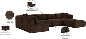 Meridian Furniture Shaggy Six Piece Modular Sectional Plush Corduroy Performance Fabric Cozy Living Room Sofa 641Brown-Sec6D