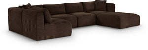 Meridian Furniture Shaggy Six Piece Modular Sectional Plush Corduroy Performance Fabric Cozy Living Room Sofa 641Brown-Sec6D