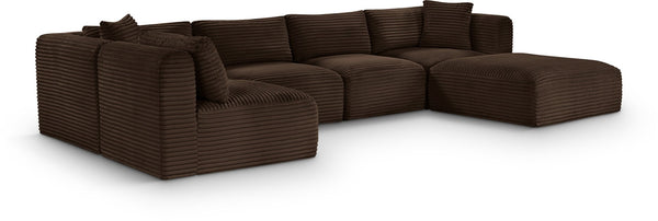 Meridian Furniture Shaggy Six Piece Modular Sectional Plush Corduroy Performance Fabric Cozy Living Room Sofa 641Brown-Sec6D