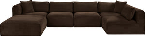 Meridian Furniture Shaggy Six Piece Modular Sectional Plush Corduroy Performance Fabric Cozy Living Room Sofa 641Brown-Sec6D