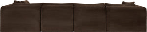 Meridian Furniture Shaggy Six Piece Modular Sectional Plush Corduroy Performance Fabric Cozy Living Room Sofa 641Brown-Sec6D