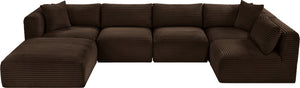 Meridian Furniture Shaggy Six Piece Modular Sectional Plush Corduroy Performance Fabric Cozy Living Room Sofa 641Brown-Sec6D