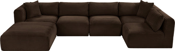 Meridian Furniture Shaggy Six Piece Modular Sectional Plush Corduroy Performance Fabric Cozy Living Room Sofa 641Brown-Sec6D