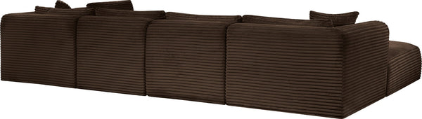 Meridian Furniture Shaggy Six Piece Modular Sectional Plush Corduroy Performance Fabric Cozy Living Room Sofa 641Brown-Sec6D