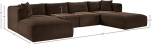 Meridian Furniture Shaggy Six Piece Modular Sectional Plush Corduroy Performance Fabric Cozy Living Room 641Brown-Sec6E