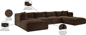 Meridian Furniture Shaggy Six Piece Modular Sectional Plush Corduroy Performance Fabric Cozy Living Room 641Brown-Sec6E