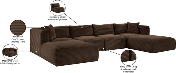 Meridian Furniture Shaggy Six Piece Modular Sectional Plush Corduroy Performance Fabric Cozy Living Room 641Brown-Sec6E