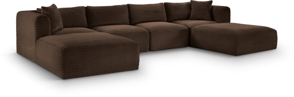 Meridian Furniture Shaggy Six Piece Modular Sectional Plush Corduroy Performance Fabric Cozy Living Room 641Brown-Sec6E