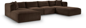 Meridian Furniture Shaggy Six Piece Modular Sectional Plush Corduroy Performance Fabric Cozy Living Room 641Brown-Sec6E