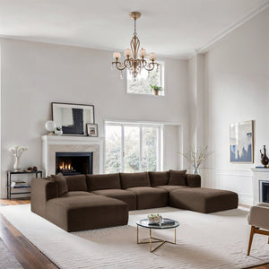 Meridian Furniture Shaggy Six Piece Modular Sectional Plush Corduroy Performance Fabric Cozy Living Room 641Brown-Sec6E