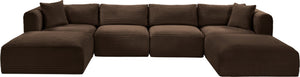 Meridian Furniture Shaggy Six Piece Modular Sectional Plush Corduroy Performance Fabric Cozy Living Room 641Brown-Sec6E