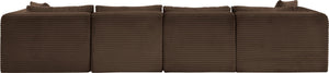 Meridian Furniture Shaggy Six Piece Modular Sectional Plush Corduroy Performance Fabric Cozy Living Room 641Brown-Sec6E