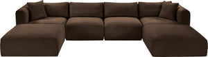Meridian Furniture Shaggy Six Piece Modular Sectional Plush Corduroy Performance Fabric Cozy Living Room 641Brown-Sec6E