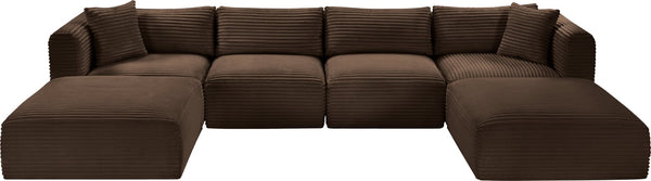 Meridian Furniture Shaggy Six Piece Modular Sectional Plush Corduroy Performance Fabric Cozy Living Room 641Brown-Sec6E