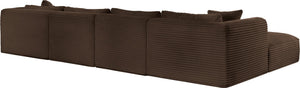 Meridian Furniture Shaggy Six Piece Modular Sectional Plush Corduroy Performance Fabric Cozy Living Room 641Brown-Sec6E