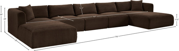 Meridian Furniture Shaggy Six Piece Modular Sectional in Stain Resistant Brown Corduroy for Living Rooms 641Brown-Sec6F