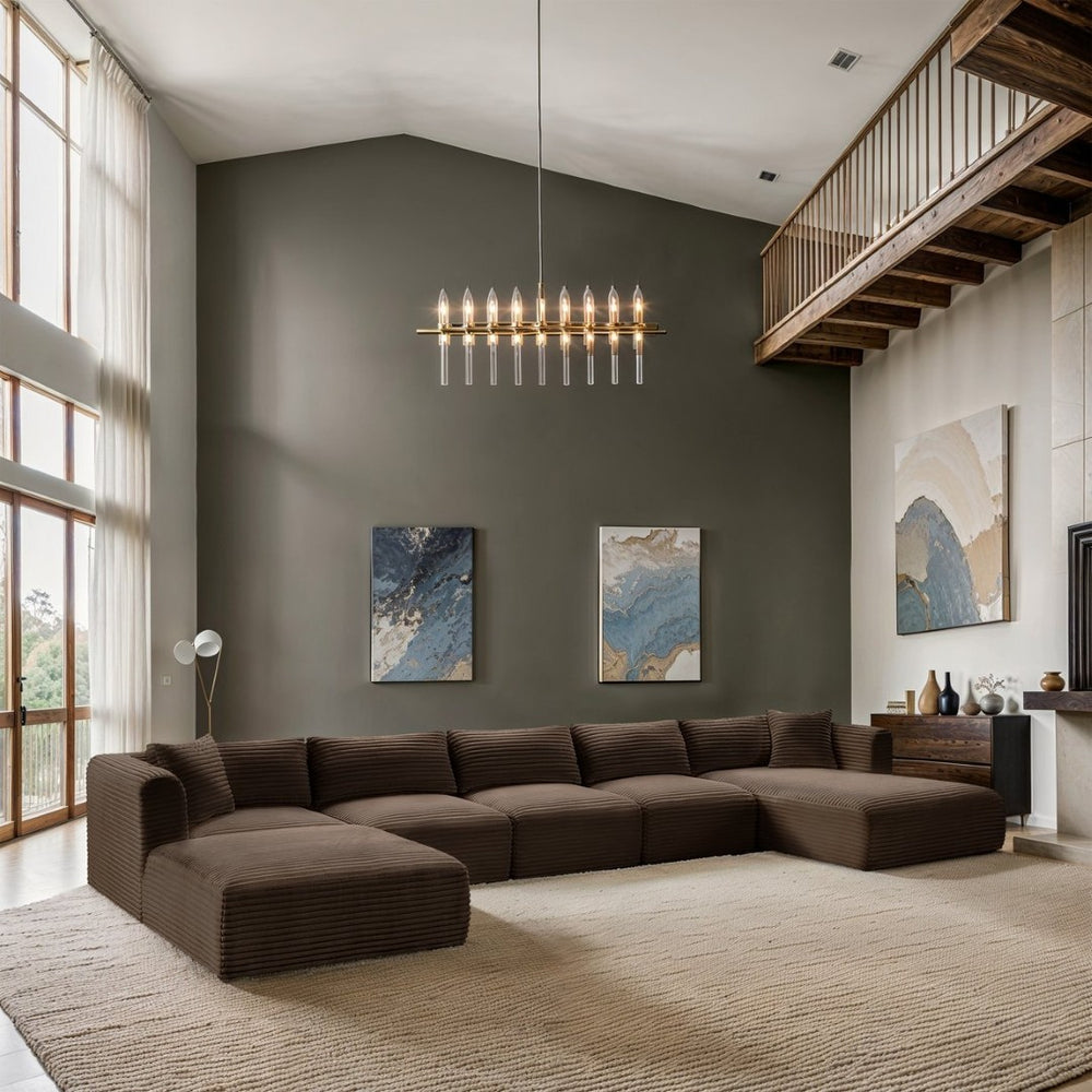 Meridian Furniture Shaggy Six Piece Modular Sectional in Stain Resistant Brown Corduroy for Living Rooms 641Brown-Sec6F