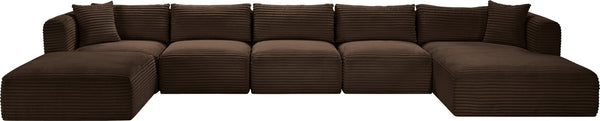 Meridian Furniture Shaggy Six Piece Modular Sectional in Stain Resistant Brown Corduroy for Living Rooms 641Brown-Sec6F