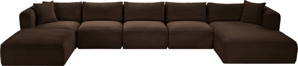 Meridian Furniture Shaggy Six Piece Modular Sectional in Stain Resistant Brown Corduroy for Living Rooms 641Brown-Sec6F