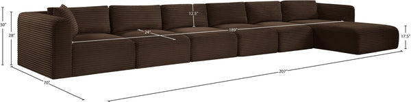Meridian Furniture Shaggy Six Piece Modular Sectional Corduroy Performance Fabric for Spacious Living Rooms 641Brown-Sec6G