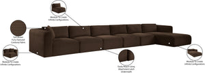 Meridian Furniture Shaggy Six Piece Modular Sectional Corduroy Performance Fabric for Spacious Living Rooms 641Brown-Sec6G