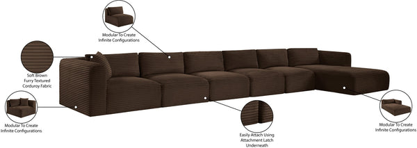 Meridian Furniture Shaggy Six Piece Modular Sectional Corduroy Performance Fabric for Spacious Living Rooms 641Brown-Sec6G